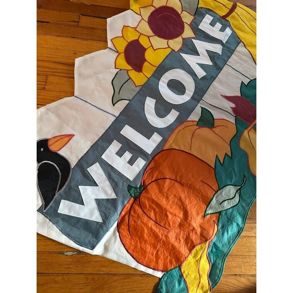 Vintage WELCOME crow fabric banner